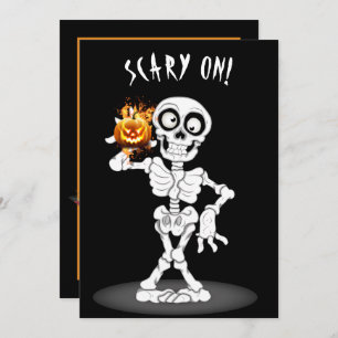Invitation Squelette d'Halloween tenant un Jack-o-lanterne