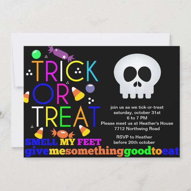 Invitation Squelette d'invitation de fête d'Halloween et bonb (Devant)