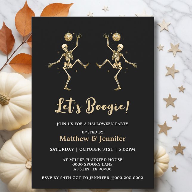 Invitation Squelette doré danse soirée disco Halloween (Créateur téléchargé)