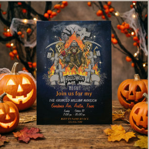 Invitation Squelette effrayant à la fête d'Halloween de nuit
