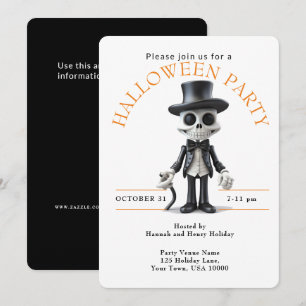 INVITATION SQUELETTE EN HAUT DE FORME FÊTE D'HALLOWEEN