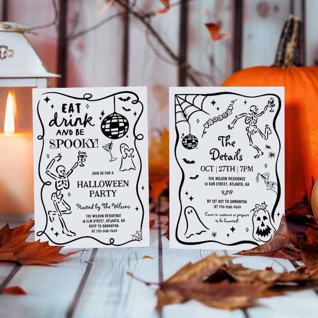 Invitation Squelette fantaisiste dessiné à la main Halloween  (Créateur téléchargé)