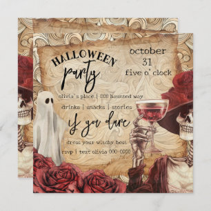 Invitation Squelette gothique et Halloween victorienne fantôm