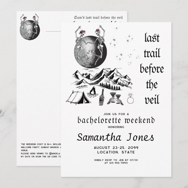 Invitation Squelette gothique Pleine lune Dernier Sentier Bac (Devant / Derrière)