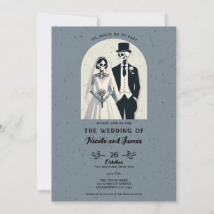 Invitation Squelette Gris Tacheté Halloween Gothique Mariage