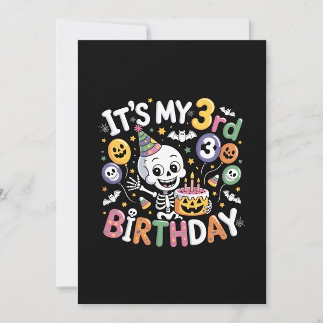 Invitation Squelette Halloween 3e anniversaire Octobre Tout-P (Devant)