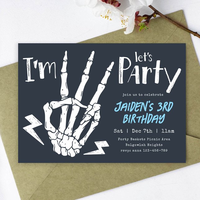 Invitation Squelette Halloween Rad Anniversaire Garçons Trois (Créateur téléchargé)
