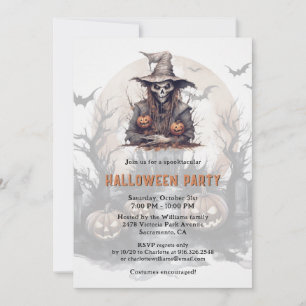 Invitation Squelette Jack-O-Lanterns Bats Lune Halloween Part