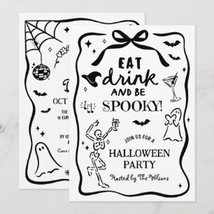 Invitation Squelette lunaire tiré à la main Halloween Éffraya