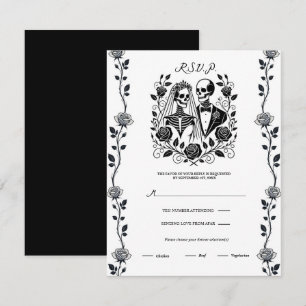 Invitation Squelette Noir Blanc Fleurs de Rose Vigne Mariage