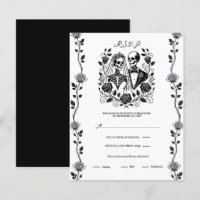 Squelette Noir Blanc Fleurs de Rose Vigne Mariage 