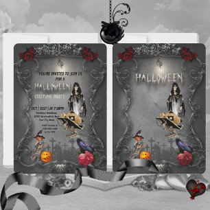 Invitation Squelette petite sorcière et corneille