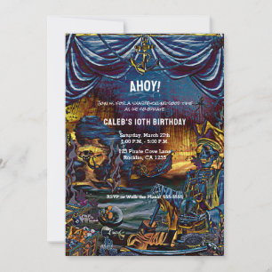 Invitation Squelette pirate sous la mer fête d'anniversaire