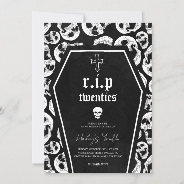 Invitation Squelette RIP Années 20 Drôle 30e Anniversaire (Devant)