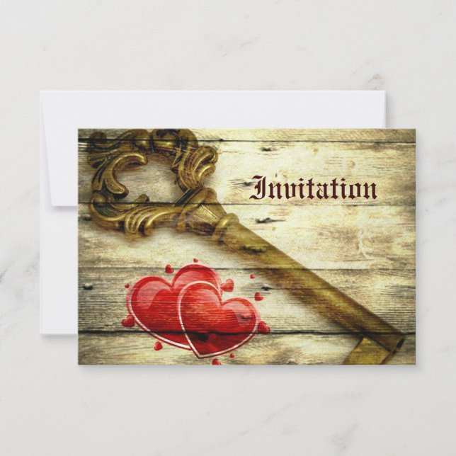 Invitation squelette rustique clé victorien steampunk mariage (Devant)