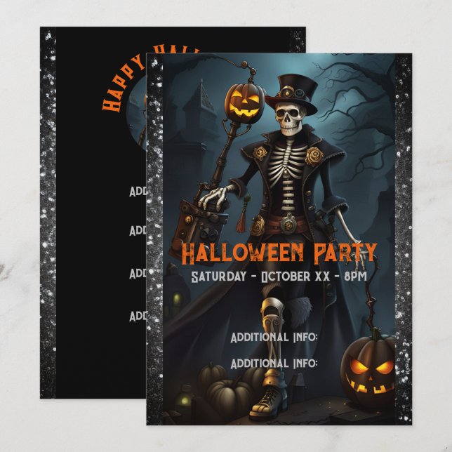 Invitation Squelette Steampunk (Devant / Derrière)