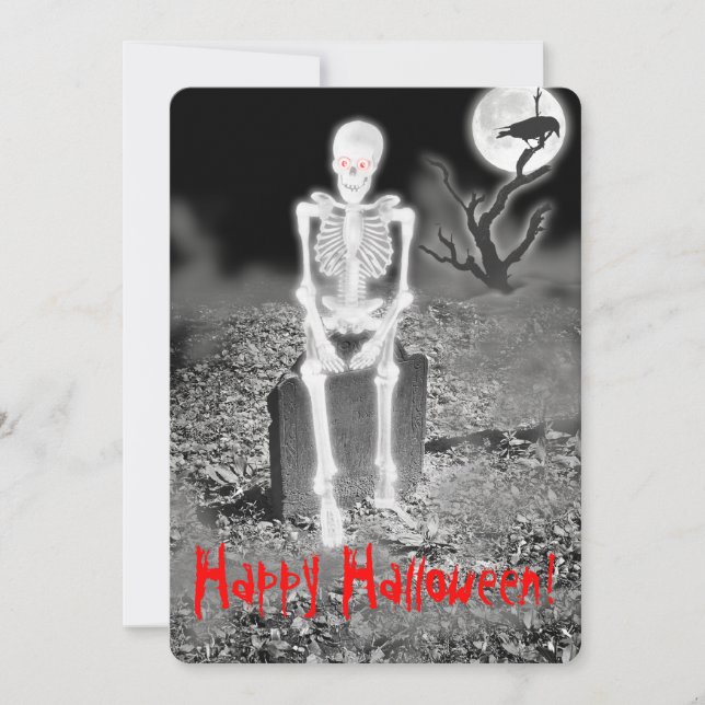 Invitation Squelette sur Gravestone Halloween Party Invitatio (Devant)
