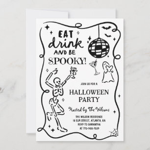 Invitation Squelette tiré à la main Halloween Éffrayant