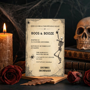 Invitation Squelette vintage & Booze Adulte Halloween Party