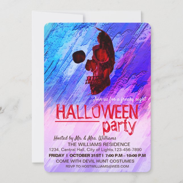 Invitation Squelette violet peint Halloween Aquarelle Art (Devant)
