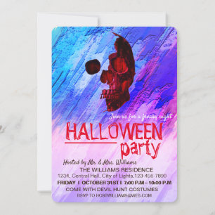 Invitation Squelette violet peint Halloween Aquarelle Art