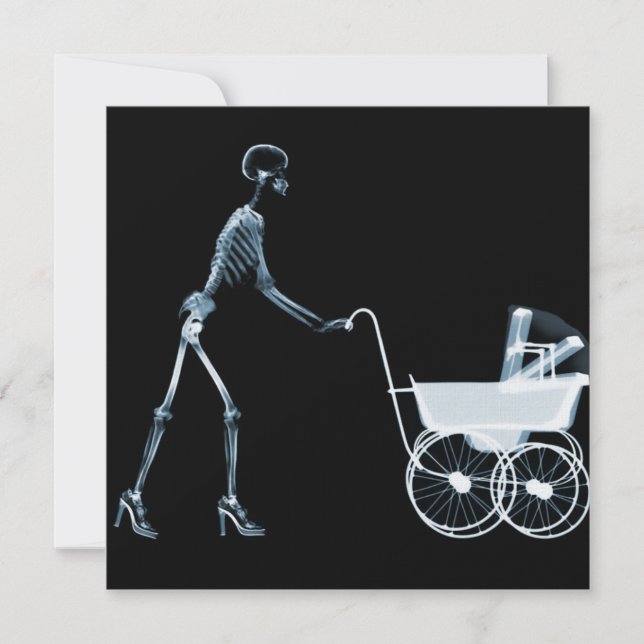 INVITATION SQUELETTE X RAY FEMME ET BÉBÉ - BLEU (Devant)