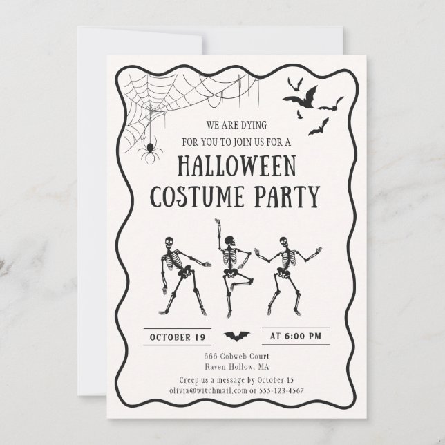 Invitation squelettes de danse, Costume d'Halloween lunaire (Devant)