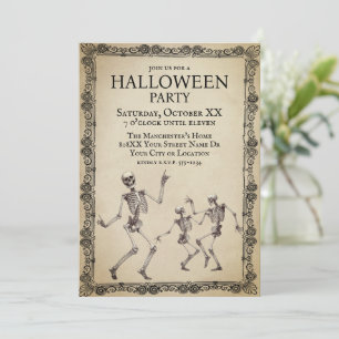Invitation Squelettes drôles dansant soirée Halloween vintage