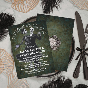 Invitation Squelettes gothiques dansant Fleurs Mariage élégan