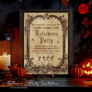 Invitation Squelettes vintages Soirée d'Halloween gothique