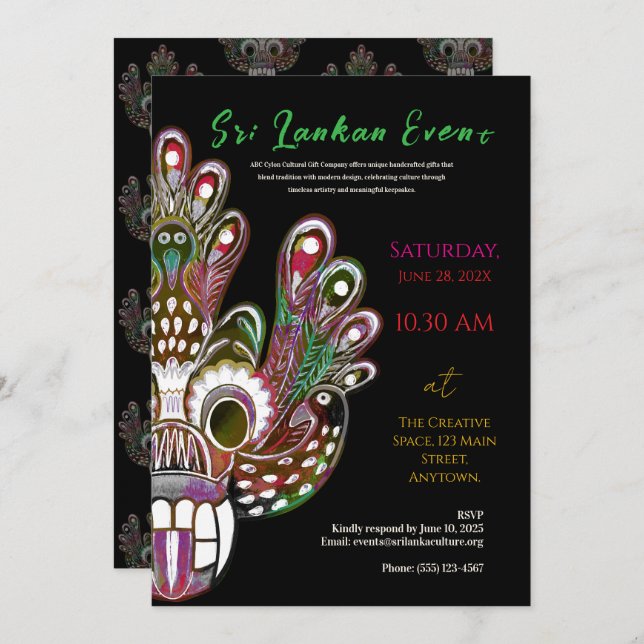 Invitation Sri Lanka Design culturel moderne (Devant / Derrière)