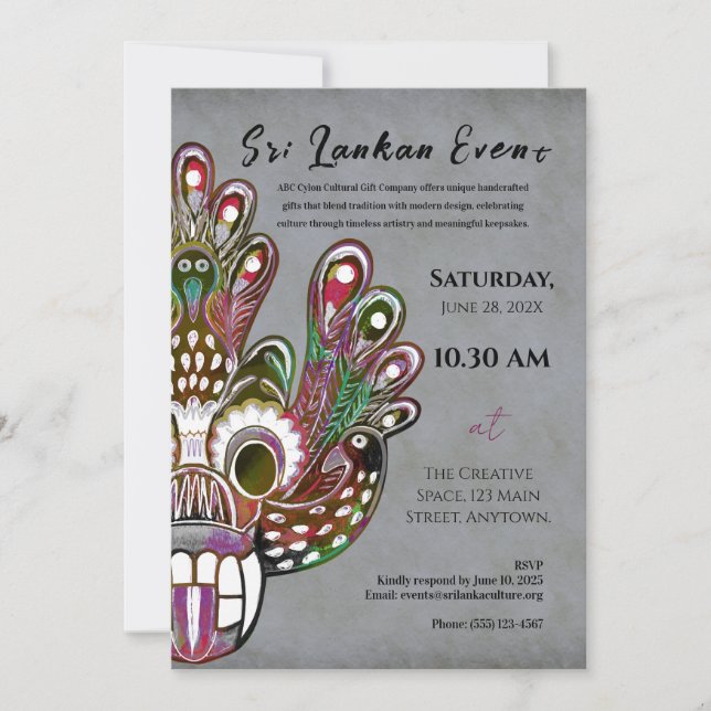 Invitation Sri Lanka Design culturel moderne (Devant)
