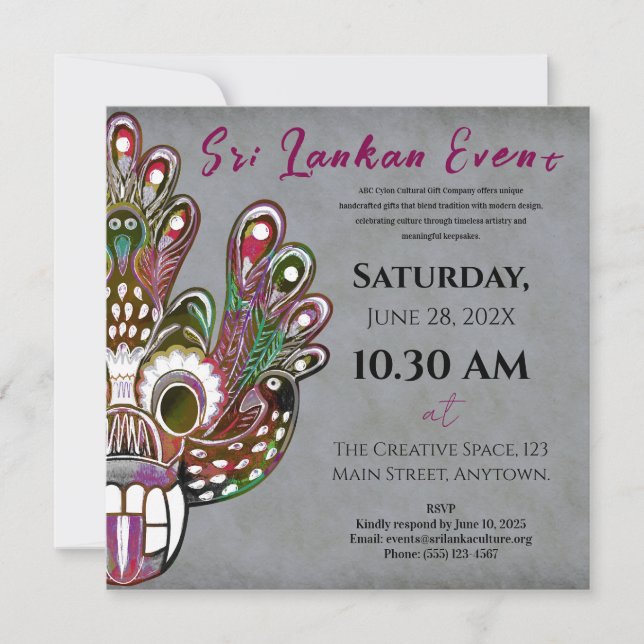 Invitation Sri Lanka Design culturel moderne (Devant)