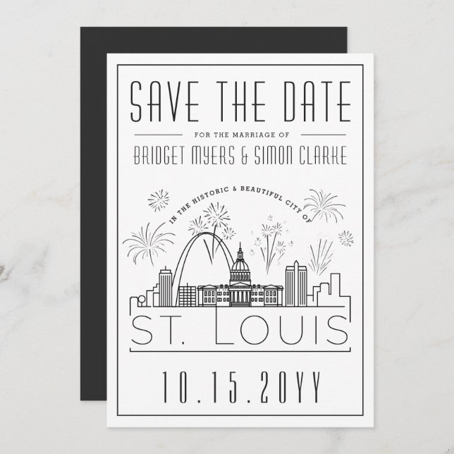 Invitation St. Louis Ville Enregistrer la date | avec Firewor (Devant / Derrière)