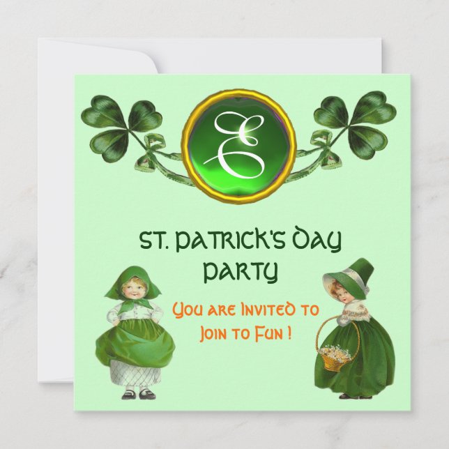 INVITATION ST. MONOGRAMME ÉMERALLIEN VERT DU JOUR DU PARTI PA (Devant)