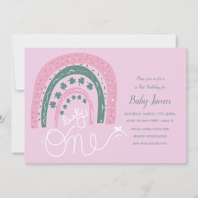 Invitation St. Patrick chanceux 1er anniversaire dessin main  (Devant)