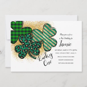 Invitation St. Patrick chanceux 1er anniversaire vert or faux