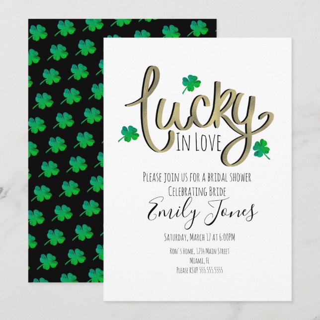 Invitation St Patrick Day Lucky In Love Gold Fête des mariées (Devant / Derrière)