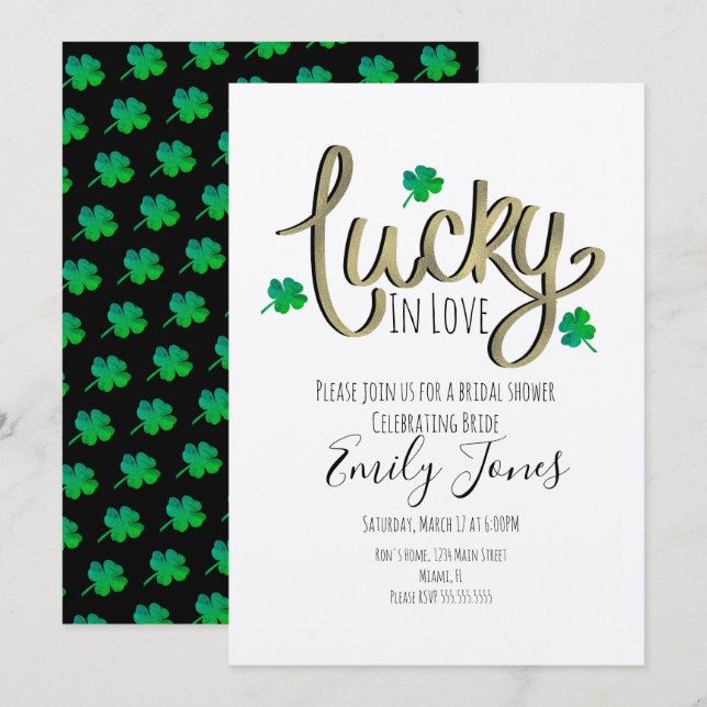 Invitation St Patrick Day Lucky In Love Gold Fête des mariées (Devant / Derrière)