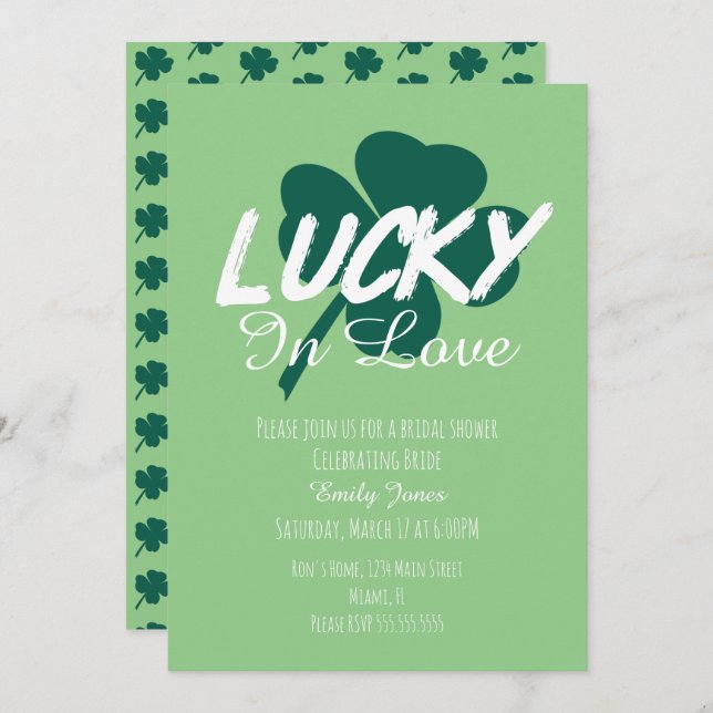 Invitation St Patrick Day Lucky In Love Green Fête des mariée (Devant / Derrière)