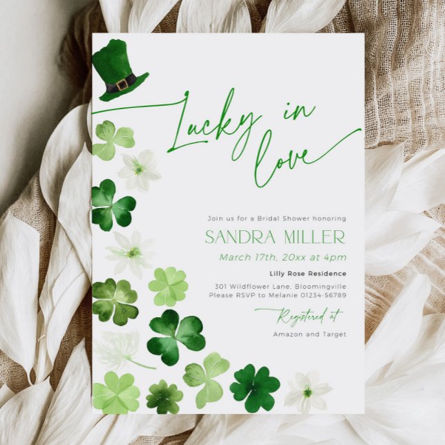 Invitation St. Patrick Fête de la Mariée Vert Shamrock (Lucky in love bridal shower invitation)