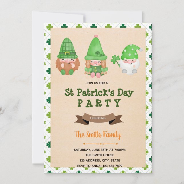 Invitation St patrick gnome (Devant)