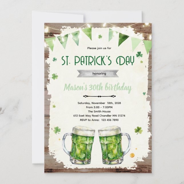 Invitation St Patrick’s Day beer birthday invite (Devant)