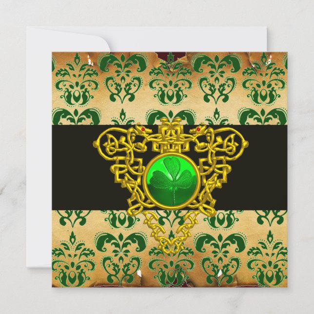 Invitation ST.PATRICK'S CELTIC HEART Green Damask Parchemin (Devant)