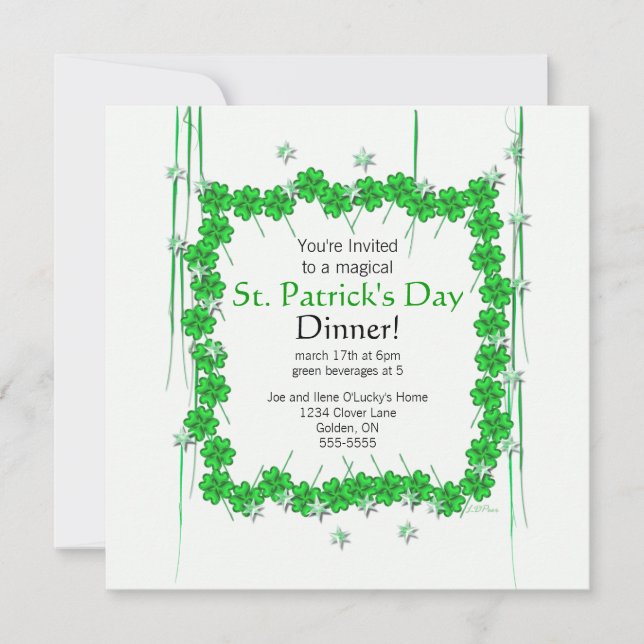 Invitation St. Patrick's Day 4-Leaf Clover and Stars (Devant)
