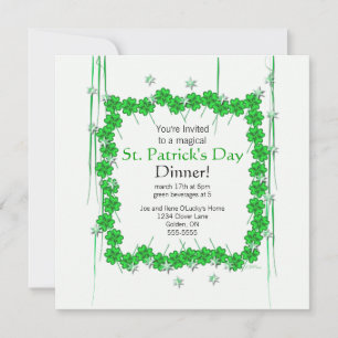 Invitation St. Patrick's Day 4-Leaf Clover and Stars