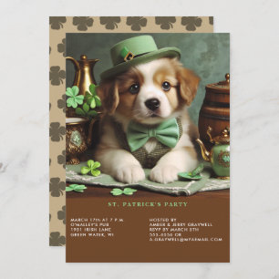 Invitation St Patrick's Day Adorable Chiot Green Casquette Bo