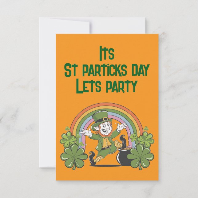 Invitation St. Patrick's Day avec Rainbow & Leprechaun (Devant)