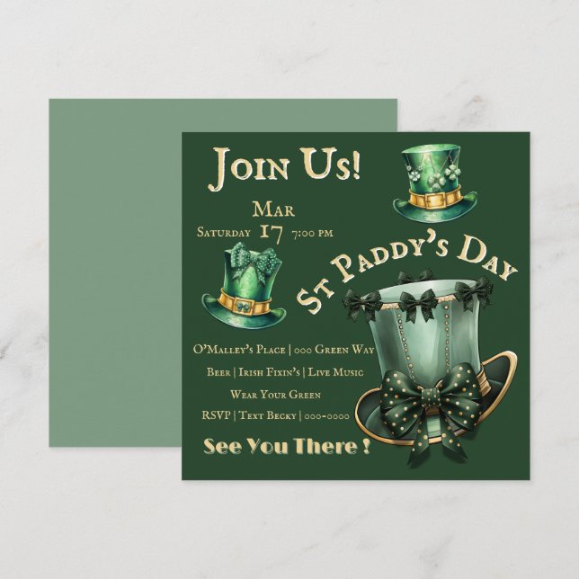 Invitation St Patrick's Day Casquettes et Bows Party (Devant / Derrière)