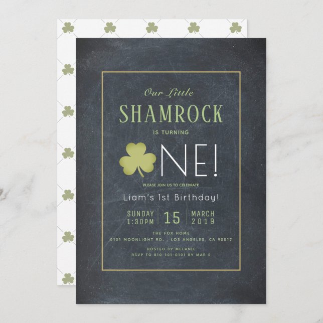Invitation St. Patrick's Day Chalkboard Vert 1er anniversaire (Devant / Derrière)